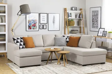 Crazy 4-sits Högervänd U-formad Small Soffa med Divan och Schäslong i Tyg - Beige - Products - Möbler - Soffa - Divansoffa & schäslongsoffa - 4 sits soffa med divan