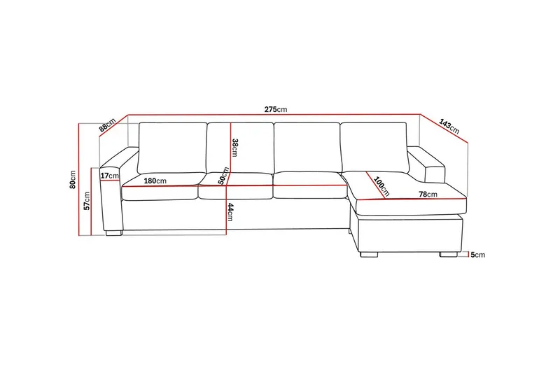 Crazy 4-sits Vändbar L-formad Divansoffa i Tyg - Mörkgrå - Products - Möbler - Soffa - Divansoffa & schäslongsoffa - 4 sits soffa med divan