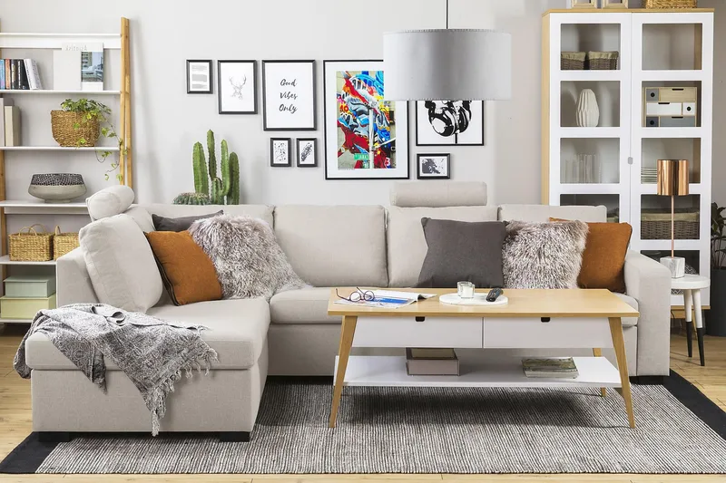 Crazy 4-sits Vänstervänd L-formad Schäslongsoffa i Tyg - Beige - Products - Möbler - Soffa - Divansoffa & schäslongsoffa - 3 sits soffa med divan