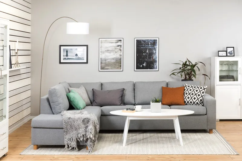 Crazy 4-sits Vänstervänd L-formad Schäslongsoffa i Tyg - Grå - Products - Möbler - Soffa - Divansoffa & schäslongsoffa - 3 sits soffa med divan