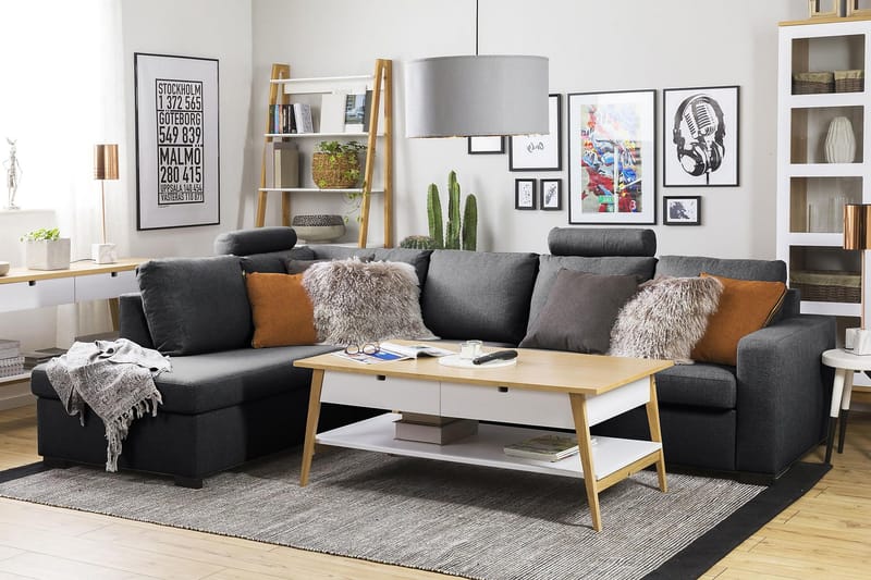 Crazy 4-sits Vänstervänd L-formad Schäslongsoffa i Tyg - Mörkgrå - Products - Möbler - Soffa - Divansoffa & schäslongsoffa - 3 sits soffa med divan