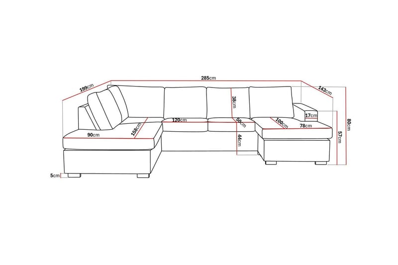 Crazy 4-sits Vänstervänd U-formad Large Soffa med Divan och Schäslong i Konstläder - Svart - Products - Möbler - Soffa - Divansoffa & schäslongsoffa - 4 sits soffa med divan