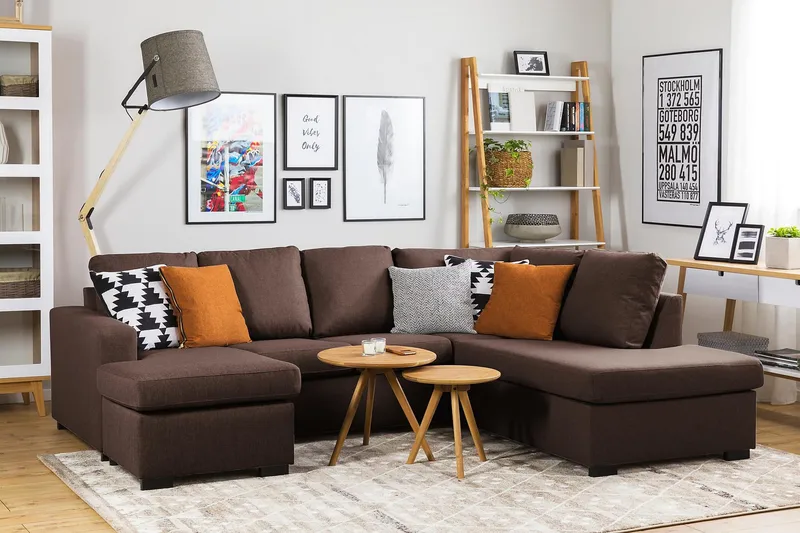Crazy 4-sits Vänstervänd U-formad Large Soffa med Divan och Schäslong i Tyg - Brun - Products - Möbler - Soffa - Divansoffa & schäslongsoffa - 4 sits soffa med divan