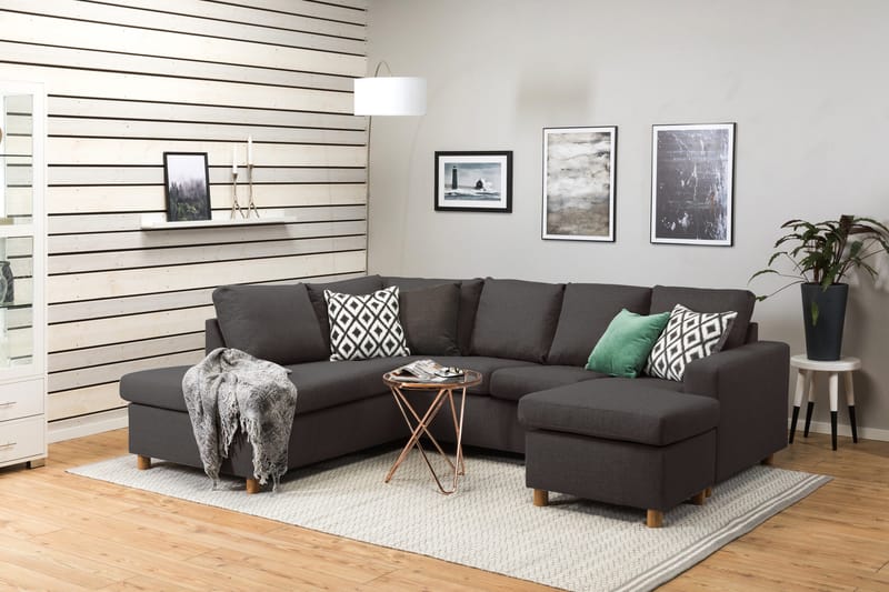 Crazy 4-sits Vänstervänd U-formad Small Soffa med Divan och Schäslong i Tyg - Mörkgrå - Products - Möbler - Soffa - Divansoffa & schäslongsoffa - 3 sits soffa med divan