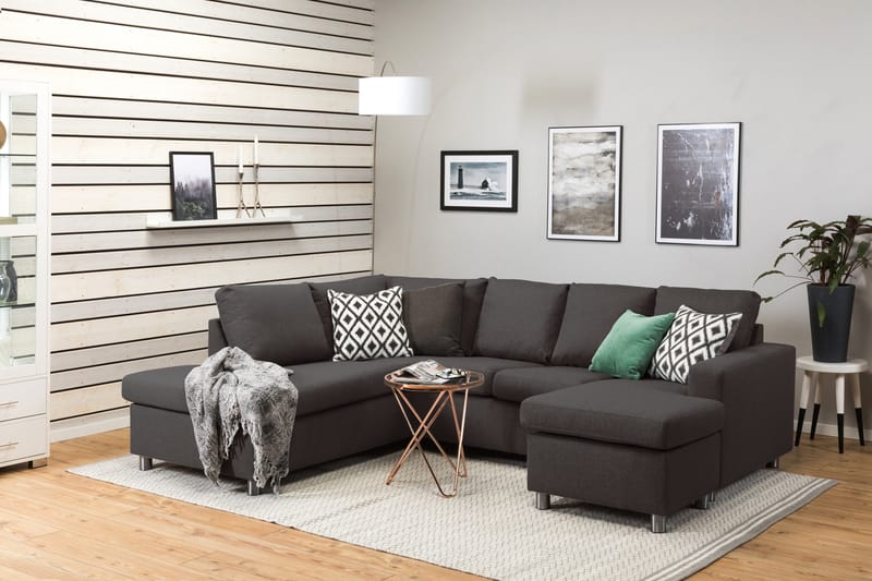 Crazy 4-sits Vänstervänd U-formad Small Soffa med Divan och Schäslong i Tyg - Mörkgrå - Products - Möbler - Soffa - Divansoffa & schäslongsoffa - 3 sits soffa med divan