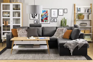 Crazy Limited Edition 4-sits Högervänd L-formad Schäslongsoffa i Tyg - Mörkgrå - Products - Möbler - Soffa - Divansoffa & schäslongsoffa - 4 sits soffa med divan