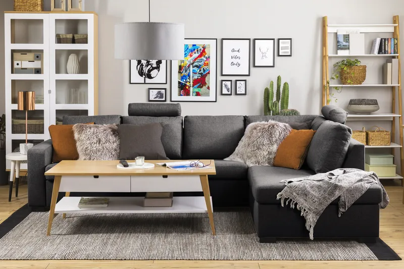 Crazy Limited Edition 4-sits Högervänd L-formad Schäslongsoffa i Tyg - Mörkgrå - Products - Möbler - Soffa - Divansoffa & schäslongsoffa - 4 sits soffa med divan