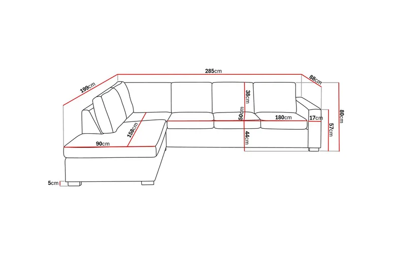 Crazy Limited Edition 4-sits Vänstervänd L-formad Djup Schäslongsoffa i Tyg - Grå - Products - Möbler - Soffa - Divansoffa & schäslongsoffa - 4 sits soffa med divan