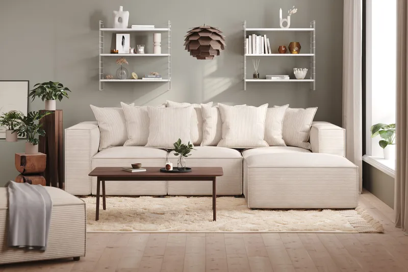 Cubo 4-sits Vändbar L-formad Djup Modulsoffa med Divan i Manchester - Beige - Products - Möbler - Soffa - Divansoffa & schäslongsoffa - 3 sits soffa med divan
