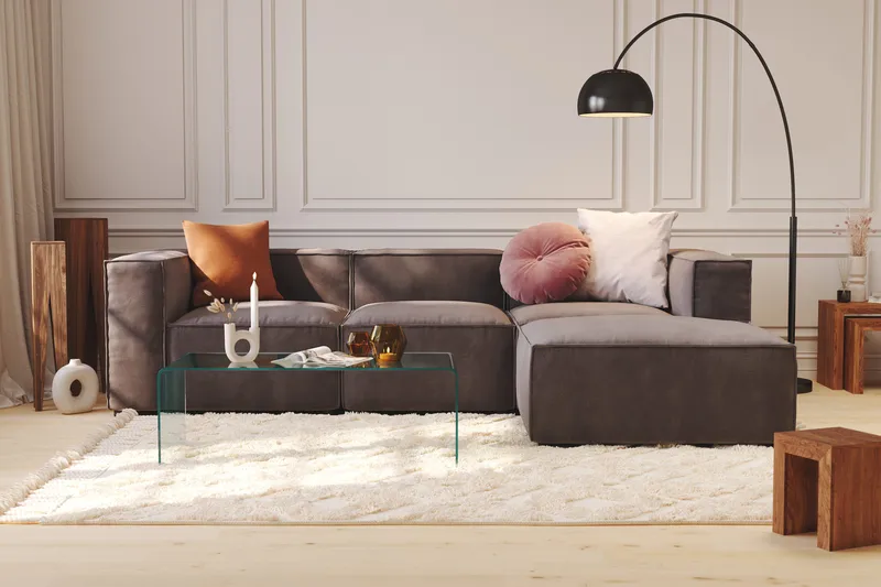 Cubo 4-sits Vändbar L-formad Djup Modulsoffa med Divan i Sammet - Mörkgrå - Products - Möbler - Soffa - Divansoffa & schäslongsoffa - 3 sits soffa med divan