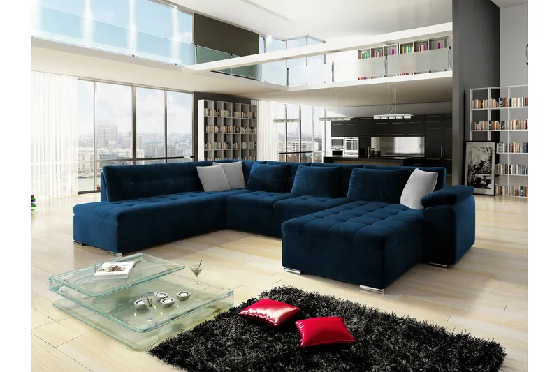 Dynir Soffa med Divan och Schäslong 4-sits - Blå/Beige - Products - Möbler - Soffa - Divansoffa & schäslongsoffa - 4 sits soffa med divan