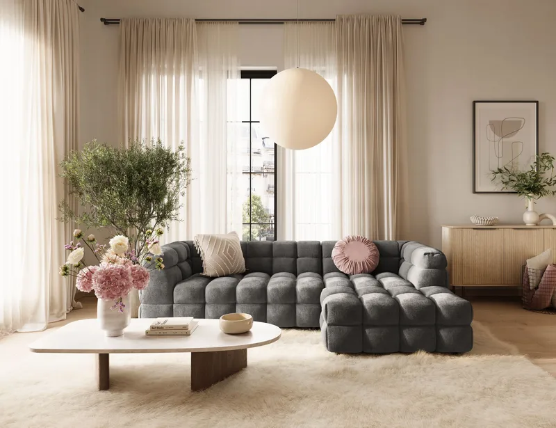 Elise 4-sits Bubblig Soffa med Divan Höger - Mörkgrå - Products - Möbler - Soffa - Divansoffa & schäslongsoffa - 4 sits soffa med divan