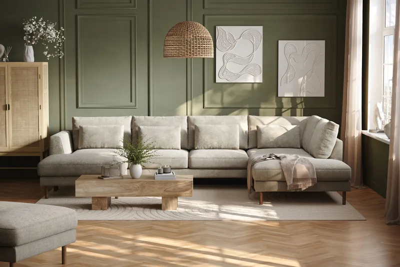 Florenz 4-sits Högervänd U-formad Soffa med Divan och Schäslong i Chenille - Grå / Beige - Products - Möbler - Soffa - Divansoffa & schäslongsoffa - 4 sits soffa med divan