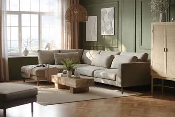 Florenz 4-sits Vänstervänd L-formad Schäslongsoffa i Tyg - Grå / Beige - Products - Möbler - Soffa - Divansoffa & schäslongsoffa - 4 sits soffa med divan