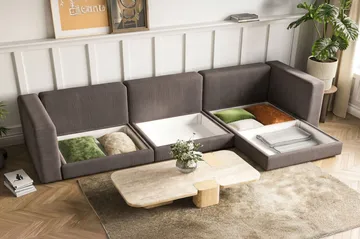 Hagblom 4-sits Divansoffa med Förvaring Vändbar - Brun - Products - Möbler - Soffa - Divansoffa & schäslongsoffa - 4 sits soffa med divan