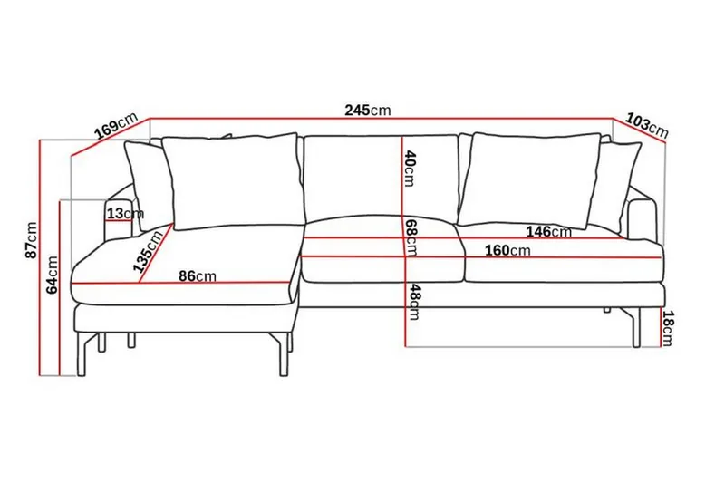 Menard 3-sits Vänstervänd L-formad Divansoffa i Manchester - Mörkgrön - Products - Möbler - Soffa - Divansoffa & schäslongsoffa - 3 sits soffa med divan