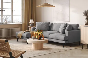 Menard 3-sits Vänstervänd L-formad Divansoffa i Tyg - Grå - Products - Möbler - Soffa - Divansoffa & schäslongsoffa - 3 sits soffa med divan