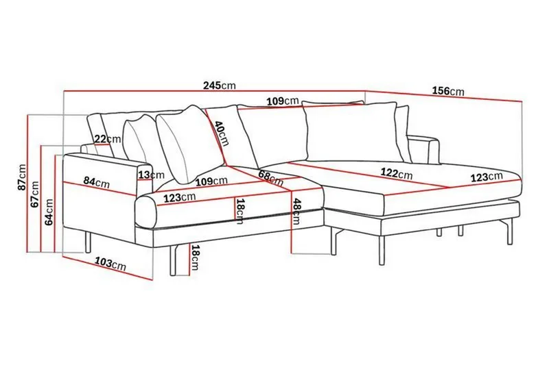 Menard 4-sits Högervänd L-formad Divansoffa i Tyg - Mörkgrå - Products - Möbler - Soffa - Divansoffa & schäslongsoffa - 4 sits soffa med divan