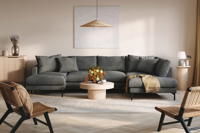 Menard 4-sits Högervänd Stor U-formad Djup Soffa med Divan och Schäslong i Manchester - Grå - Products - Möbler - Soffa - Divansoffa & schäslongsoffa - 4 sits soffa med divan