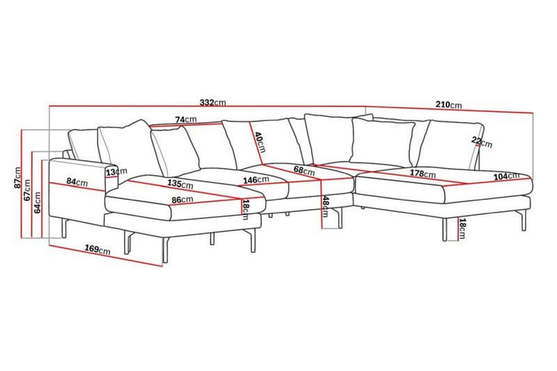 Menard 4-sits Högervänd Stor U-formad Djup Soffa med Divan och Schäslong i Manchester - Mörkgrön - Products - Möbler - Soffa - Divansoffa & schäslongsoffa - 4 sits soffa med divan