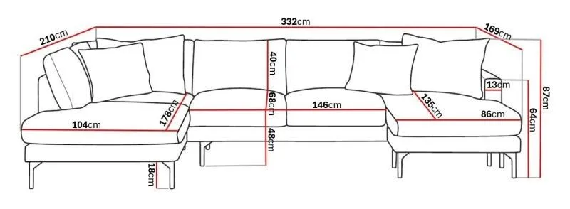 Menard 4-sits Vänstervänd Stor U-formad Djup Large Soffa med Divan och Schäslong i Tyg - Brun - Products - Möbler - Soffa - Divansoffa & schäslongsoffa - 4 sits soffa med divan