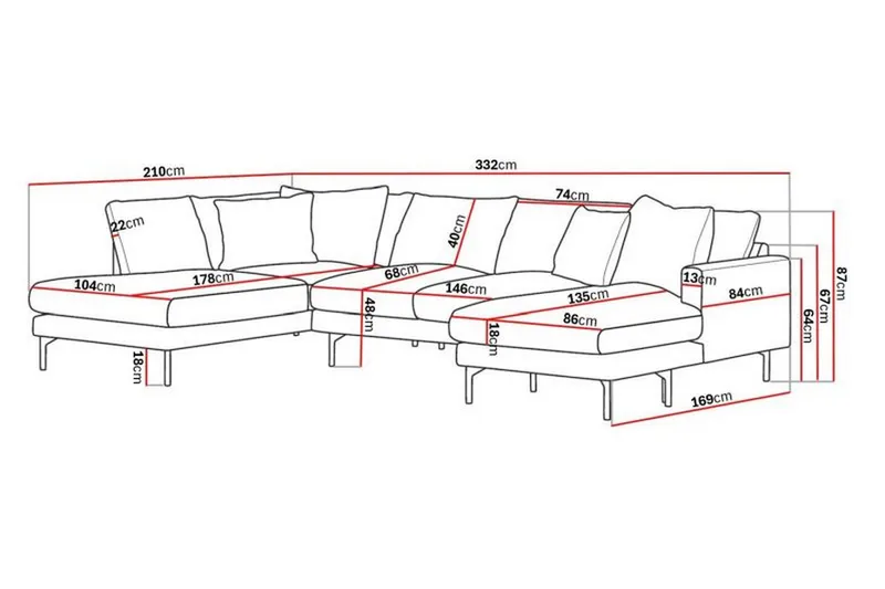 Menard 4-sits Vänstervänd Stor U-formad Djup Soffa med Divan och Schäslong i Manchester - Grön - Products - Möbler - Soffa - Divansoffa & schäslongsoffa - 4 sits soffa med divan