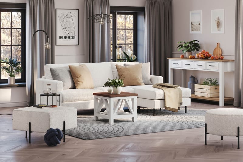 Menard Compact 3-sits Högervänd L-formad Divansoffa i Bouclé - Vit - Products - Möbler - Soffa - Divansoffa & schäslongsoffa - 3 sits soffa med divan