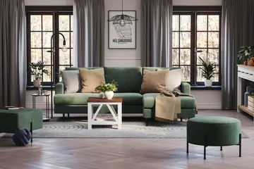 Menard Compact 3-sits Högervänd L-formad Divansoffa i Manchester - Grön - Products - Möbler - Soffa - Divansoffa & schäslongsoffa - 3 sits soffa med divan