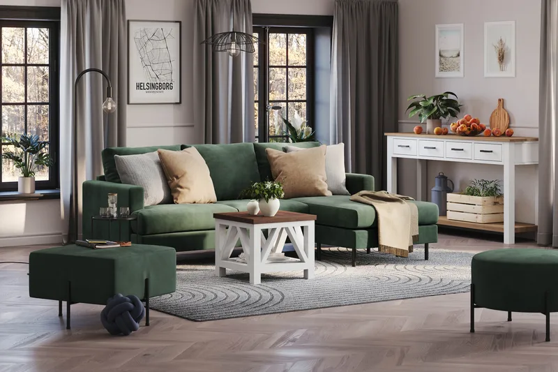 Menard Compact 3-sits Högervänd L-formad Divansoffa i Manchester - Grön - Products - Möbler - Soffa - Divansoffa & schäslongsoffa - 3 sits soffa med divan