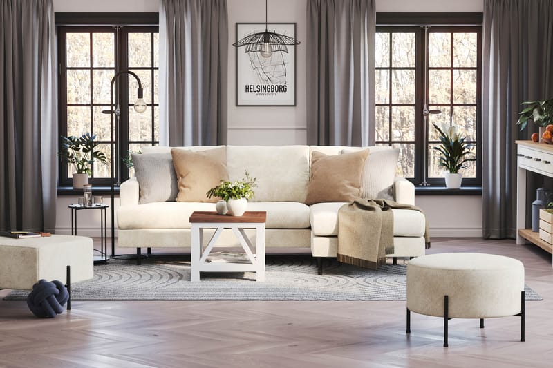 Menard Compact 3-sits Högervänd L-formad Divansoffa i Sammet - Krämvit - Products - Möbler - Soffa - Divansoffa & schäslongsoffa - 3 sits soffa med divan