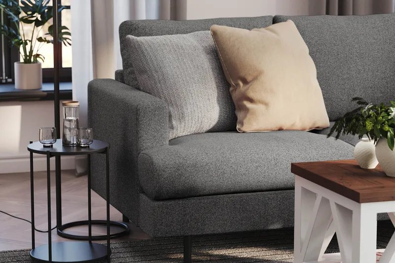 Menard Compact 3-sits Högervänd L-formad Divansoffa i Tyg - Mörkgrå - Products - Möbler - Soffa - Divansoffa & schäslongsoffa - 3 sits soffa med divan