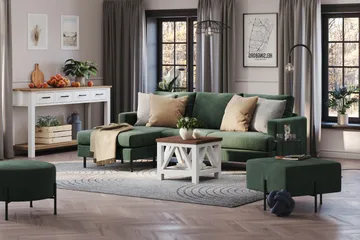 Menard Compact 3-sits Vänstervänd L-formad Divansoffa i Manchester - Grön - Products - Möbler - Soffa - Divansoffa & schäslongsoffa - 3 sits soffa med divan