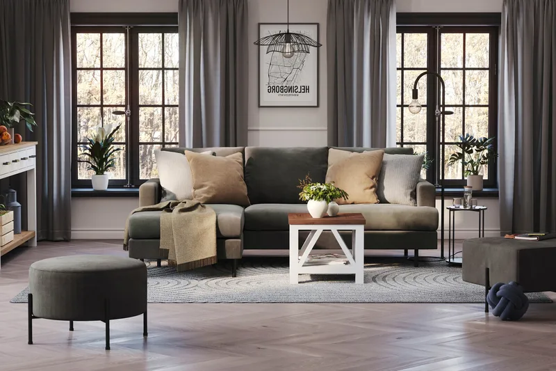 Menard Compact 3-sits Vänstervänd L-formad Divansoffa i Manchester - Mörkgrå - Products - Möbler - Soffa - Divansoffa & schäslongsoffa - 3 sits soffa med divan