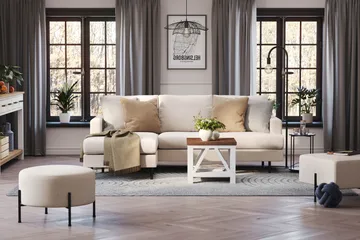 Menard Compact 3-sits Vänstervänd L-formad Divansoffa i Tyg - Beige - Products - Möbler - Soffa - Divansoffa & schäslongsoffa - 3 sits soffa med divan