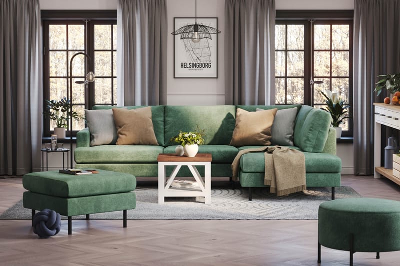 Menard Compact 4-sits Högervänd L-formad Schäslongsoffa i Sammet - Mörkgrön - Products - Möbler - Soffa - Divansoffa & schäslongsoffa - 4 sits soffa med divan