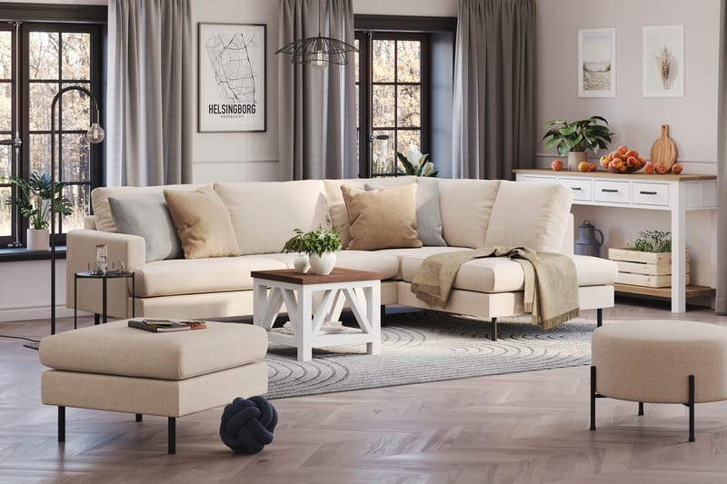 Menard Compact 4-sits Högervänd L-formad Schäslongsoffa i Tyg - Beige - Products - Möbler - Soffa - Divansoffa & schäslongsoffa - 4 sits soffa med divan