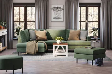 Menard Compact 4-sits Vänstervänd L-formad Schäslongsoffa i Manchester - Grön - Products - Möbler - Soffa - Divansoffa & schäslongsoffa - 4 sits soffa med divan