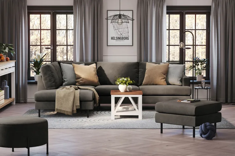 Menard Compact 4-sits Vänstervänd L-formad Schäslongsoffa i Manchester - Mörkgrå - Products - Möbler - Soffa - Divansoffa & schäslongsoffa - 4 sits soffa med divan