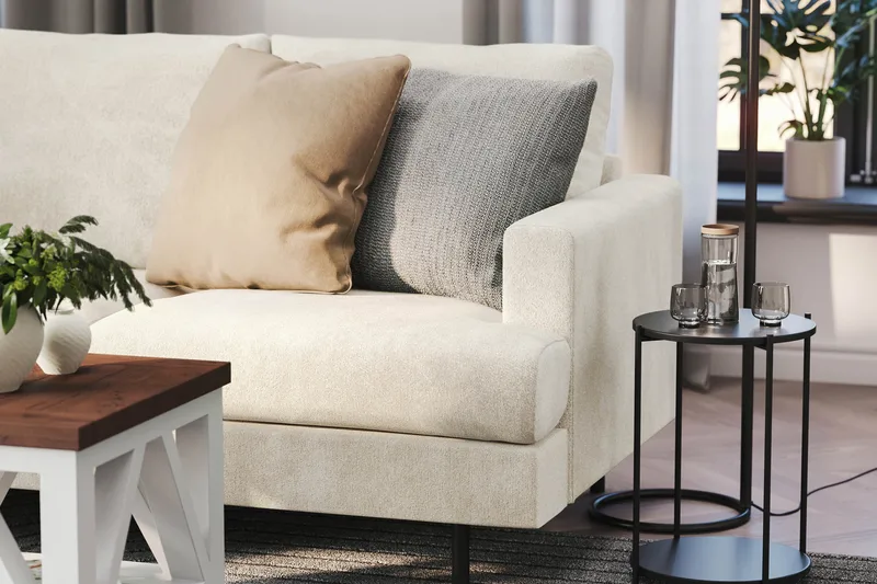 Menard Compact 4-sits Vänstervänd L-formad Schäslongsoffa i Sammet - Krämvit - Products - Möbler - Soffa - Divansoffa & schäslongsoffa - 4 sits soffa med divan