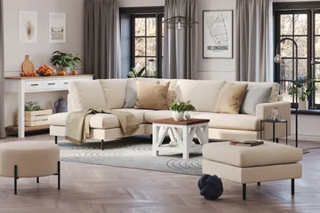 Menard Compact 4-sits Vänstervänd L-formad Schäslongsoffa i Tyg - Beige - Products - Möbler - Soffa - Divansoffa & schäslongsoffa - 4 sits soffa med divan