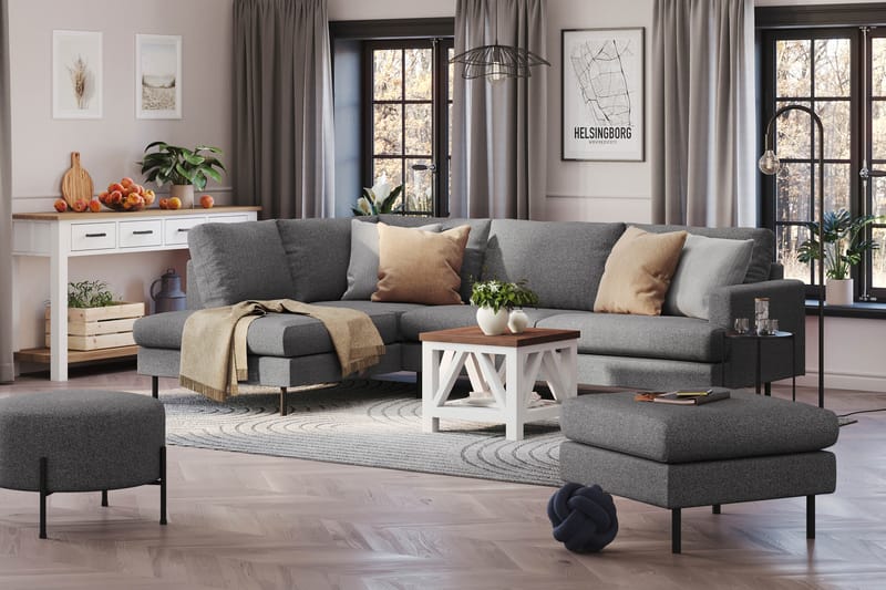 Menard Compact 4-sits Vänstervänd L-formad Schäslongsoffa i Tyg - Mörkgrå - Products - Möbler - Soffa - Divansoffa & schäslongsoffa - 4 sits soffa med divan