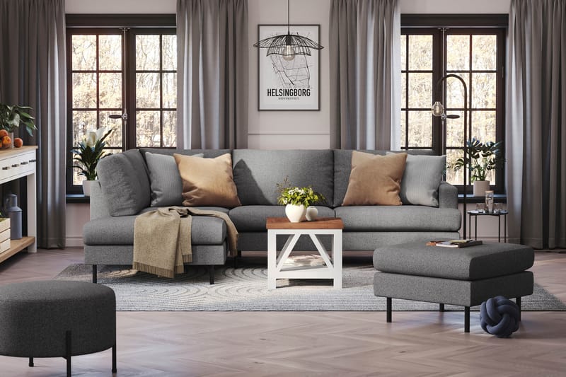 Menard Compact 4-sits Vänstervänd L-formad Schäslongsoffa i Tyg - Mörkgrå - Products - Möbler - Soffa - Divansoffa & schäslongsoffa - 4 sits soffa med divan