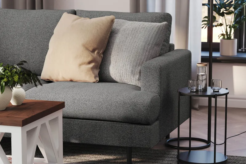 Menard Compact 4-sits Vänstervänd L-formad Schäslongsoffa i Tyg - Mörkgrå - Products - Möbler - Soffa - Divansoffa & schäslongsoffa - 4 sits soffa med divan