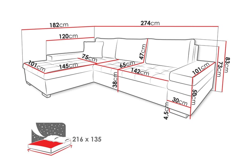 Naoma Soffa med Divan 3-sits - Vit/Ljusgrå - Products - Möbler - Soffa - Divansoffa & schäslongsoffa - 3 sits soffa med divan
