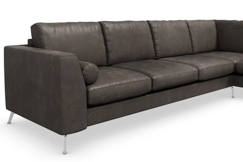 Ocean Lyx 4-sits Högervänd L-formad Schäslongsoffa i Konstläder - Mörkgrå - Products - Möbler - Soffa - Divansoffa & schäslongsoffa - 4 sits soffa med divan