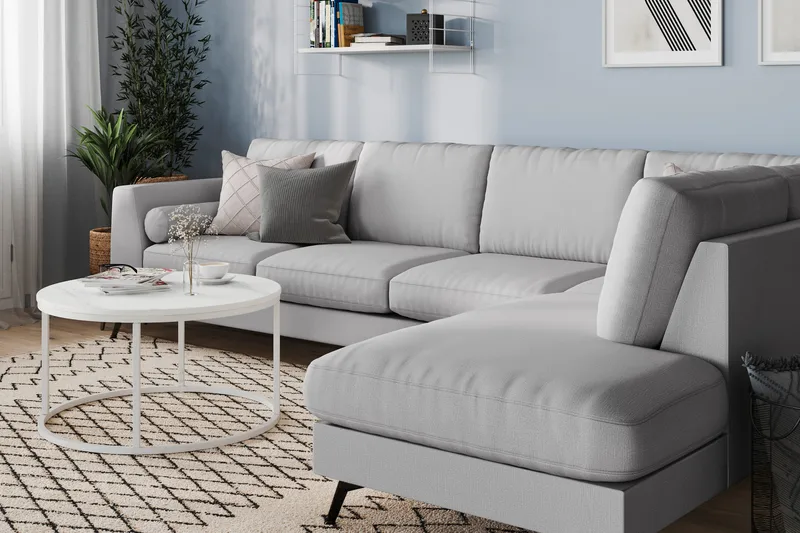 Ocean Lyx 4-sits Högervänd L-formad Schäslongsoffa i Tyg - Grå - Products - Möbler - Soffa - Divansoffa & schäslongsoffa - 4 sits soffa med divan