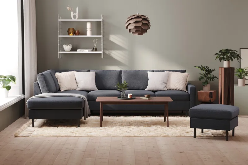 Peppe 4-sits Vänstervänd L-formad Schäslongsoffa i Tyg - Mörkgrå - Products - Möbler - Soffa - Divansoffa & schäslongsoffa - 4 sits soffa med divan