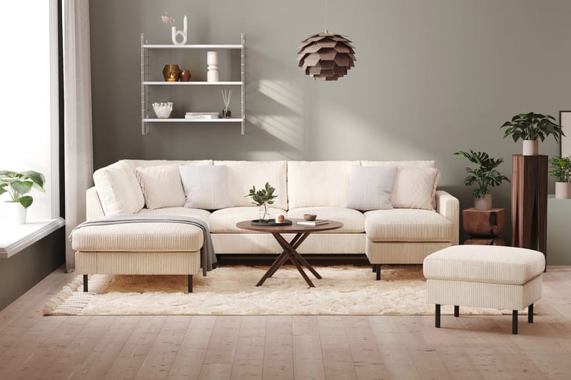 Peppe 4-sits Vänstervänd U-formad Soffa med Divan och Schäslong i Manchester - Beige - Products - Möbler - Soffa - Divansoffa & schäslongsoffa - 4 sits soffa med divan