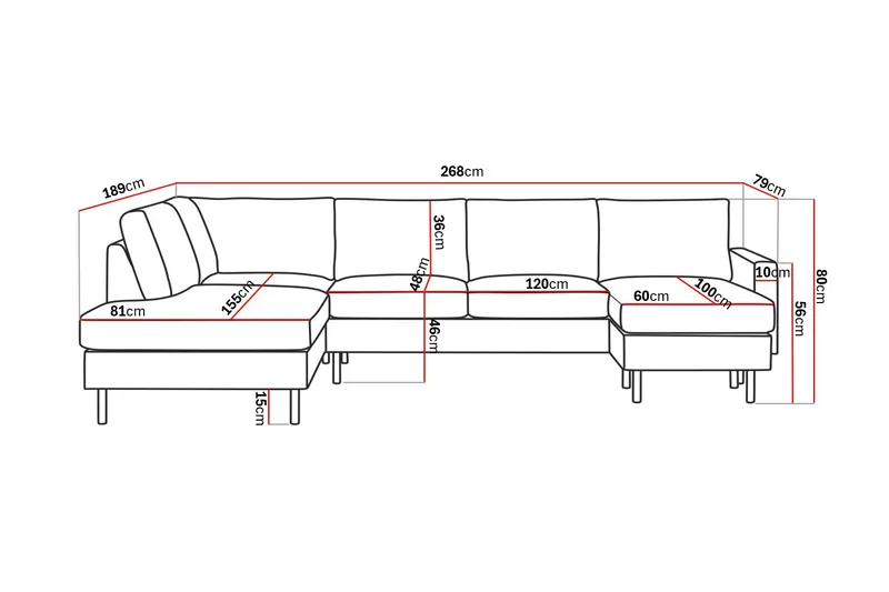 Peppe 4-sits Vänstervänd U-formad Soffa med Divan och Schäslong i Manchester - Mörkgrå - Products - Möbler - Soffa - Divansoffa & schäslongsoffa - 4 sits soffa med divan