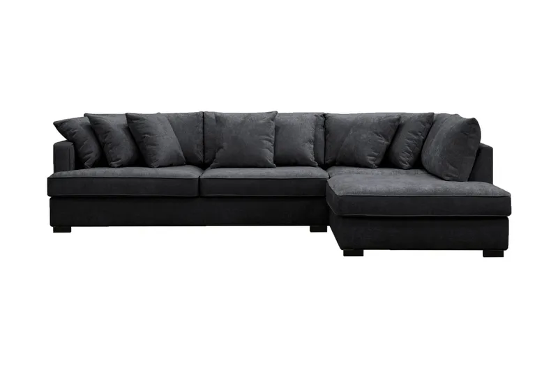 Rossita 4-sits Högervänd L-formad Djup Schäslongsoffa i Chenille - Svart - Products - Möbler - Soffa - Divansoffa & schäslongsoffa - 4 sits soffa med divan